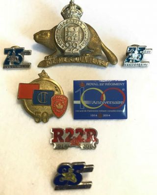 Assortmemt Of Pins And A Ww2 Badge To The Royal 22nd Regiment