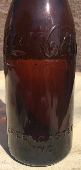 Rare Amber Straight Side Coca Cola Bottle Greencastle Indiana 2