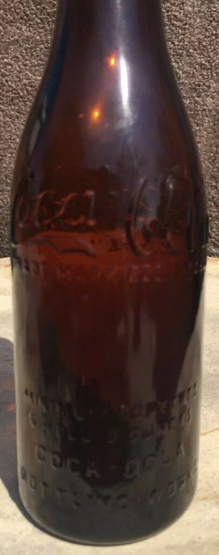 Rare Amber Straight Side Coca Cola Bottle Greencastle Indiana 3
