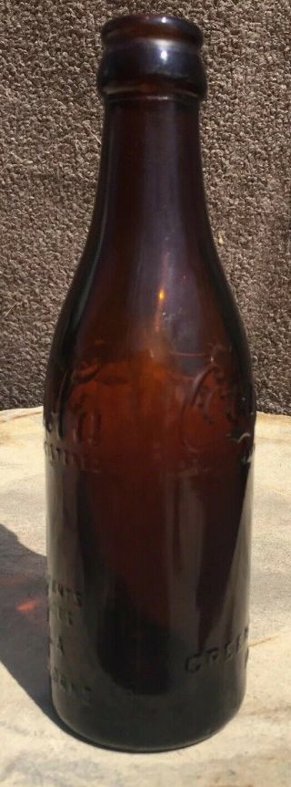 Rare Amber Straight Side Coca Cola Bottle Greencastle Indiana 4