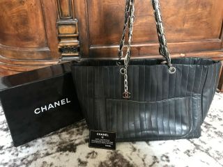 Authentic Chanel Black Quilted Leather Chain Large Tote Bag Purse - Rare - $7000