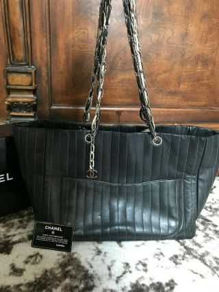 Authentic CHANEL black quilted leather chain LARGE tote bag purse - RARE - $7000 2