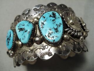 One Of The Best Vintage Navajo Turquoise Sterling Silver Flower Bracelet Old