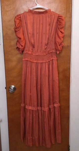 Ulla Johnson Maya Pleated Midi Dress Antique Rose Copper Maxi Ruched Deep V Sz 6 4