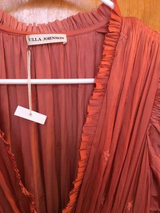 Ulla Johnson Maya Pleated Midi Dress Antique Rose Copper Maxi Ruched Deep V Sz 6 8