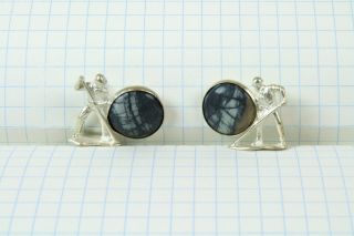 Linda Hesh ' s Push Over sterling silver & Jasper earrings - Artist made & 3
