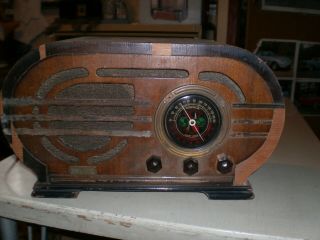 Old Vintage Rare Wood Table Top Tube Radio1937 Silver Oval Model 139