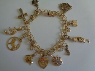 Vintage 10k & 14k Yellow Gold Estate Charm Bracelet 18.  86 Grams