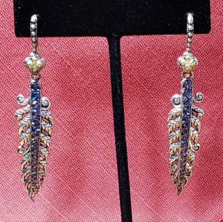 Barbara Bixby Sterling 18k London Blue Topaz Drop Earrings Gold Lotus Fine 925