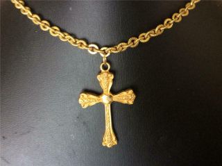 Miriam Haskell Cross Necklace 16 Inches And Adjustable To 20 Inches.