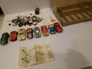 8 Vintage Slot Cars With Extra Tires And Parts