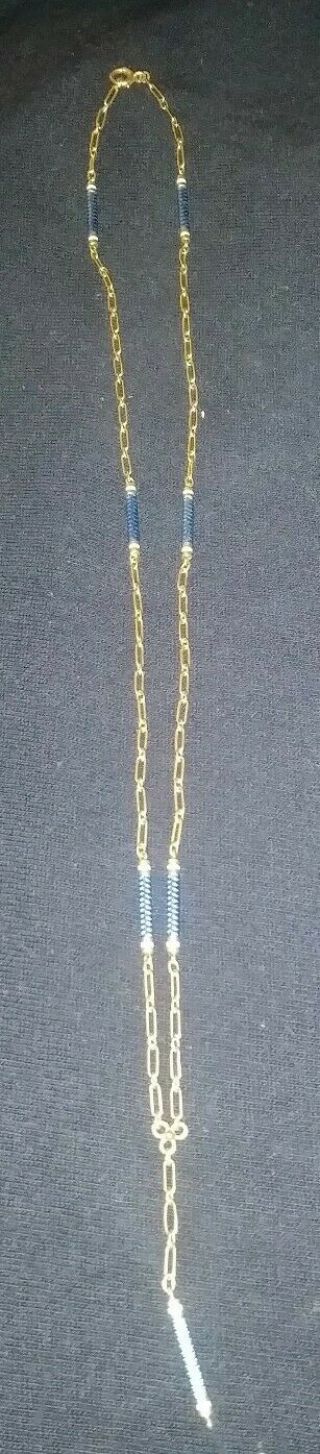Vintage 14k Yellow Gold And Blue Link Necklace 5 Grams 20 Inches Long