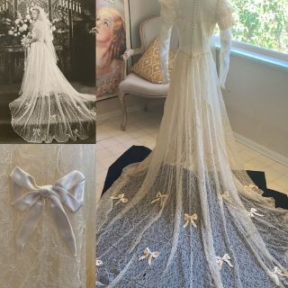 R.  H.  Stearns Of Boston Vintage 1940s Satin And Lace Wedding Dress W/ Provenance