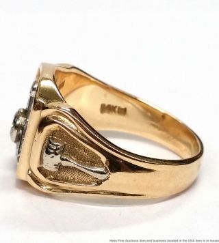 14K Yellow White Gold Fine Diamond Mens Vintage 1969 Masonic Ring Size 10.  5 3