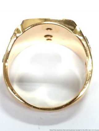 14K Yellow White Gold Fine Diamond Mens Vintage 1969 Masonic Ring Size 10.  5 5