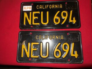 Vintage Black And Gold California License Plate Set 694 1966 Yom Chevelle