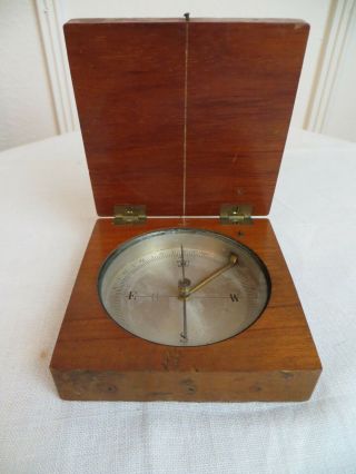 Antique Compass In Wooden Case With Glass Crystal Transit Lock Made In France