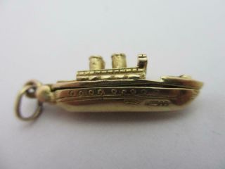 Opening Ship Chim 9k Gold Pendant Charm Vintage English 1965.  Tbj07409