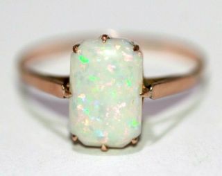 Art Deco Vintage Rectangle Claw Set Opal 9 Ct Rose Gold Ring Size P 1/2