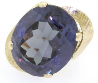 Vintage heavy 14K gold 21.  8 X 18.  5mm Green/Purple gem solitaire cocktail ring 2