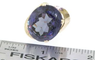 Vintage heavy 14K gold 21.  8 X 18.  5mm Green/Purple gem solitaire cocktail ring 3