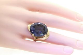 Vintage heavy 14K gold 21.  8 X 18.  5mm Green/Purple gem solitaire cocktail ring 7
