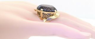 Vintage heavy 14K gold 21.  8 X 18.  5mm Green/Purple gem solitaire cocktail ring 8