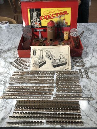 Vintage 1938 Ac Gilbert No.  7 1/2 Erector Set In Metal Box,