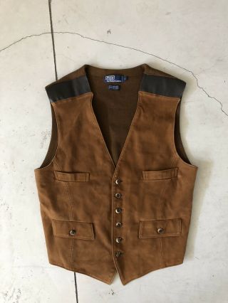 Polo Ralph Lauren Large Leather Suede Brown Jacket Vest Rugged Hunting VTG RRL 3