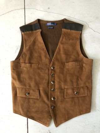 Polo Ralph Lauren Large Leather Suede Brown Jacket Vest Rugged Hunting VTG RRL 4