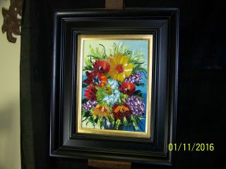 Vintage Oil On Canvas Impasto Still Life Floral Painting Signed LINDA 2