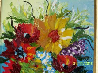 Vintage Oil On Canvas Impasto Still Life Floral Painting Signed LINDA 4