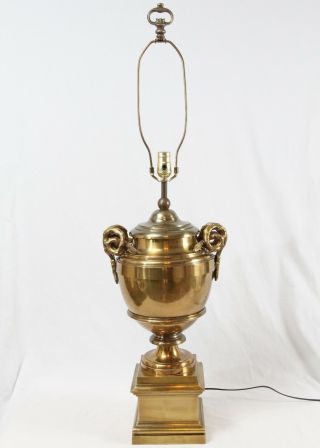 Chapman Xl Brass Trophy Urn Ram’s Head Horn Table Lamp Vintage Hollywood Regency