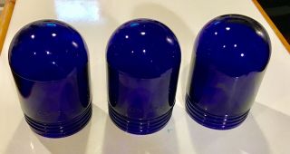 3 Vtg Russell & Stoll R&s Co Nautical Light Fixture Globes Cobalt Industrial