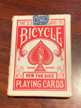 Vintage Bicycle Fan Back Playing Cards W/ Box C.  1910s Tax Stamp 808 Red