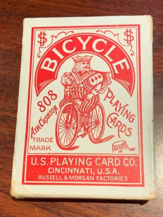 Vintage BICYCLE FAN BACK PLAYING CARDS w/ Box c.  1910s TAX STAMP 808 RED 2
