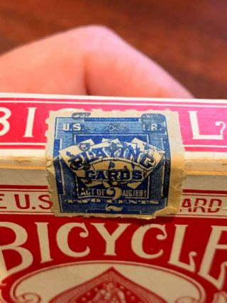 Vintage BICYCLE FAN BACK PLAYING CARDS w/ Box c.  1910s TAX STAMP 808 RED 3