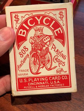 Vintage BICYCLE FAN BACK PLAYING CARDS w/ Box c.  1910s TAX STAMP 808 RED 8