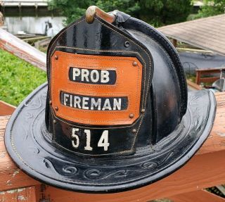 Vintage Cairns Bros Leather Fire Helmet Firefighting - Prob Fireman Fdny Probie