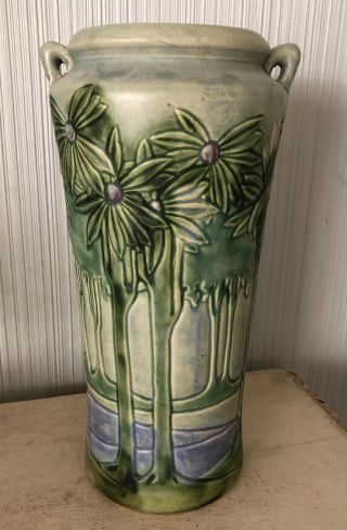 Antique Vintage Roseville Art Pottery Vista Pattern Model 121 - 15 Large Vase