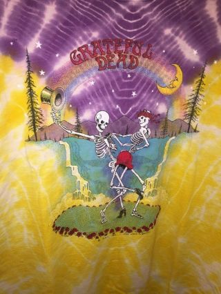 Rare Authentic Vintage Grateful Dead 1990 Skeleton Couple Dancing Tie Dye Tee L