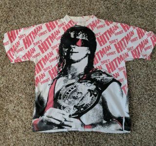 Vintage 90s Shirt Wwf Bret Hitman Hart All Over Print Wwe T - Shirt Wrestling Xl