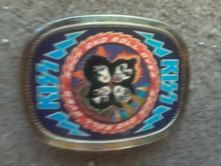 VINTAGE 1977 KISS ROCK AND ROLL OVER PACIFICA BELT BUCKLE AUCOIN RARE HTF 2