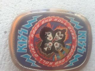 VINTAGE 1977 KISS ROCK AND ROLL OVER PACIFICA BELT BUCKLE AUCOIN RARE HTF 6