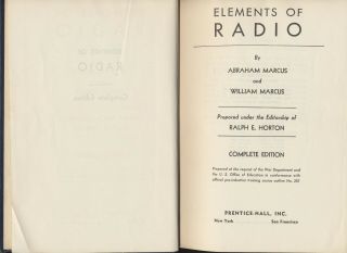 Elements of Radio by Abraham & William Marcus WWII Training Book 1943 1st Ed HC 2