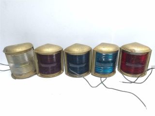 5 Vintage Perko Nautical Boat Lights Blue Red Clear