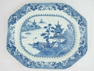 18th Century Huge Chinese Export Blue And White Meat Platter 17 1/2 Inches Wide