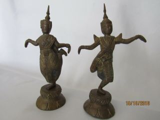 Antique Rattanakosin Bronze Buddha Thai Dancers Figurines Statues Patina
