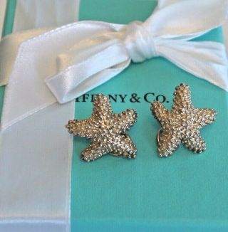 Vintage Tiffany & Co Sterling Silver Bumpy Textured Star Fish Clip On Earrings