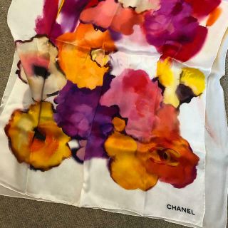 Chanel Scarf Stole Watercolor By Karl Lagerfeld Floral Silk Woman Auth Rare